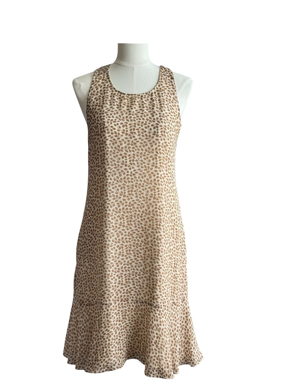 Madewell Beige Leopard-Print Sleeveless Ruffle-Hem 💯Silk Mini Dress Size Medium